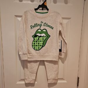 NWT Toddler Boy Rolling Stones Cream and Green Pantset